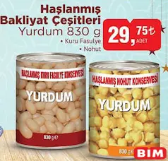 YURDUM HAŞLANMIŞ BAKLİYAT ÇEŞİTLERİ 830 G fiyat ve kampanya bilgisi